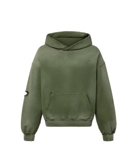 450 GSM 'Faded Olive' Distressed Hoodie