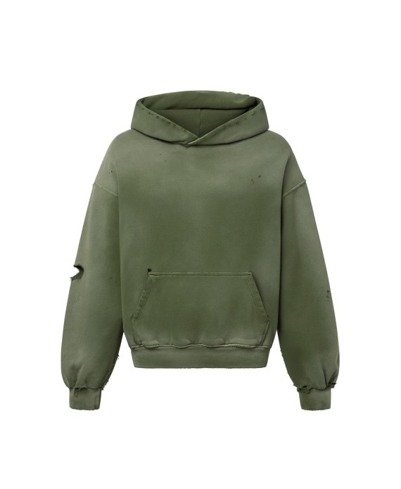 450 GSM 'Faded Olive' Distressed Hoodie