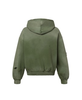 450 GSM 'Faded Olive' Distressed Hoodie