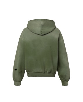 450 GSM 'Faded Olive' Distressed Hoodie