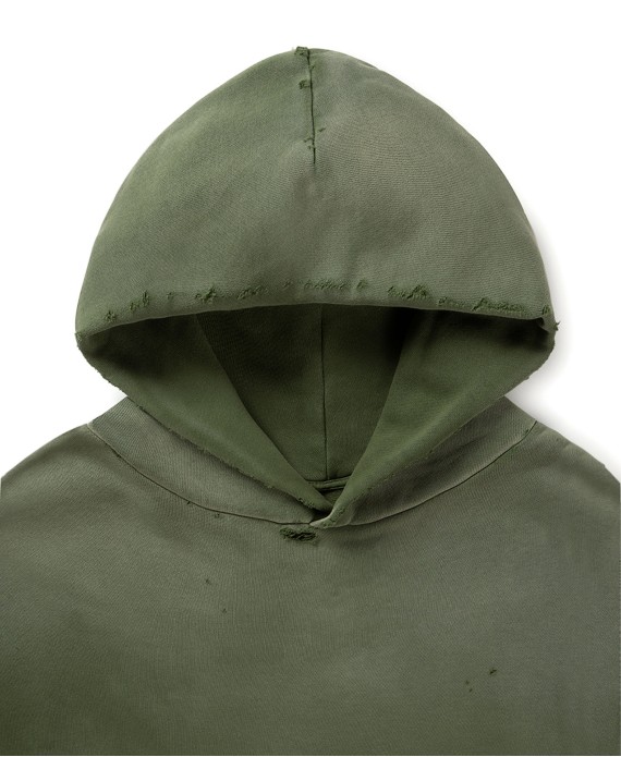 450 GSM 'Faded Olive' Distressed Hoodie