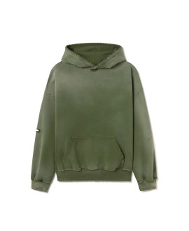 600 GSM 'Faded Olive' Distressed Hoodie