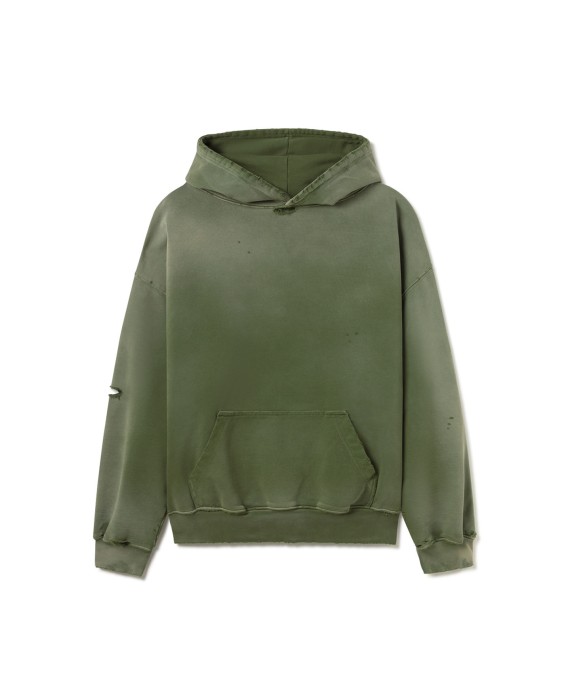 600 GSM 'Faded Olive' Distressed Hoodie