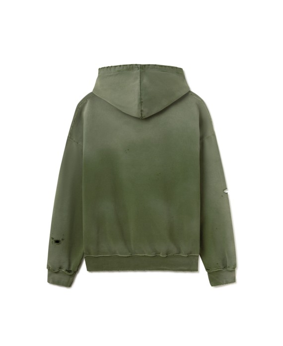 600 GSM 'Faded Olive' Distressed Hoodie