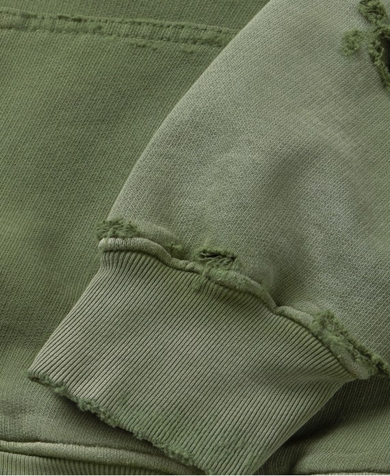 600 GSM 'Faded Olive' Distressed Hoodie