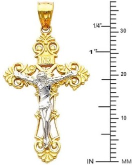 14k REAL Two Tone Gold Religious Jesus Crucifix Cross Charm Pendant