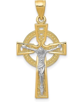 14K Solid Two Tone Gold Iona Lord Jesus Christ Crucifix Holy Cross Necklace Heart Love Irish Claddagh Celtic Religious Chain Pendant Charm Jewelry