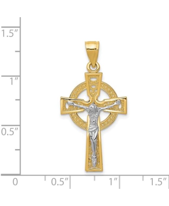 14K Solid Two Tone Gold Iona Lord Jesus Christ Crucifix Holy Cross Necklace Heart Love Irish Claddagh Celtic Religious Chain Pendant Charm Jewelry