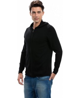 Men's Hoodie - Pure Cashmere Full-Zip Sweatshirt No Pockets Long Sleeves Hand-Knitted