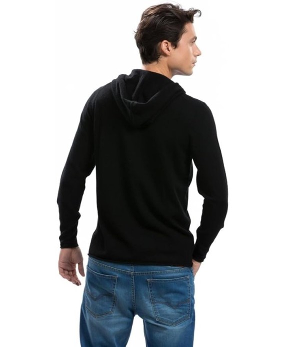 Men's Hoodie - Pure Cashmere Full-Zip Sweatshirt No Pockets Long Sleeves Hand-Knitted