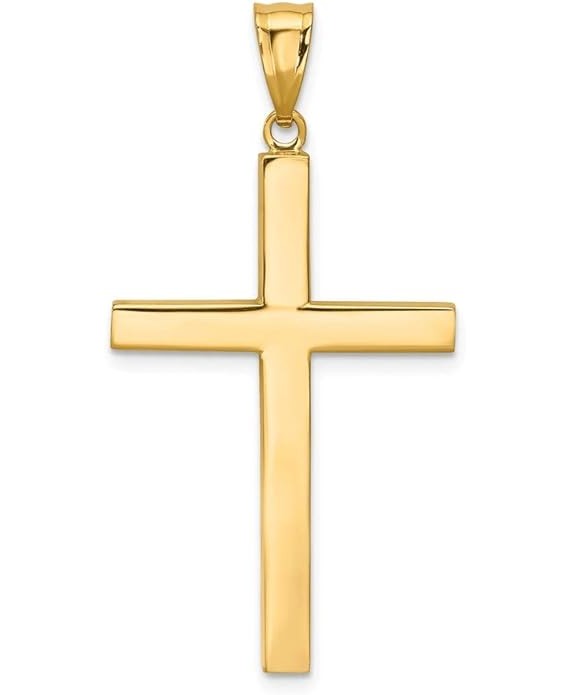 Solid 14k Yellow Gold Cross Crucifix Pendant (40mm x 21mm)