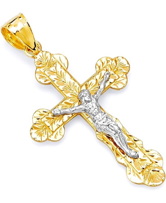 14k REAL Two Tone Gold Religious Crucifix Jesus Cross Charm Pendant