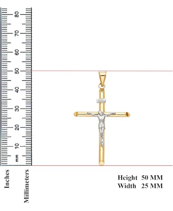 14K Two Tone Gold Crucifix Cross Charm Pendant - Jesus Engraved Cross Pendant - Features Polished Finish - Spiritual Symbol for Christianity - Great Gift for Men & Women, 1.7 Grams, 50 x 25 mm
