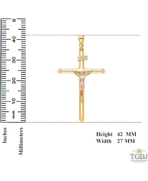 Solid 14K Yellow Rose Gold Crucifix Pendant - Two Tone Jesus Cross Charm Religious Pendant - Suitable for Men & Women - Great Gift for Christmas & All Occasion