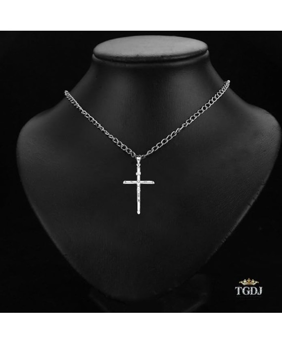 14K White Gold Crucifix Cross Charm Pendant, 42x 27 mm Crucifix Charm Polish Finish, Handmade Spiritual Symbol, Gold Stamped Fine Jewelry, Great Gift for Men & Women for all Occasions