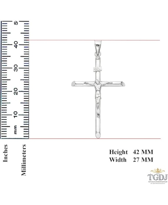 14K White Gold Crucifix Cross Charm Pendant, 42x 27 mm Crucifix Charm Polish Finish, Handmade Spiritual Symbol, Gold Stamped Fine Jewelry, Great Gift for Men & Women for all Occasions