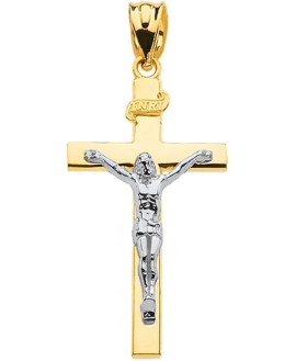 14k Gold Catholic Linear Cross INRI Crucifix Necklace Pendant Sizes (S-L)