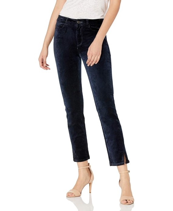 Women's Cindy High Rise Perfectly Straight Lustrous Velvet Pant W/Twisted Seam Split