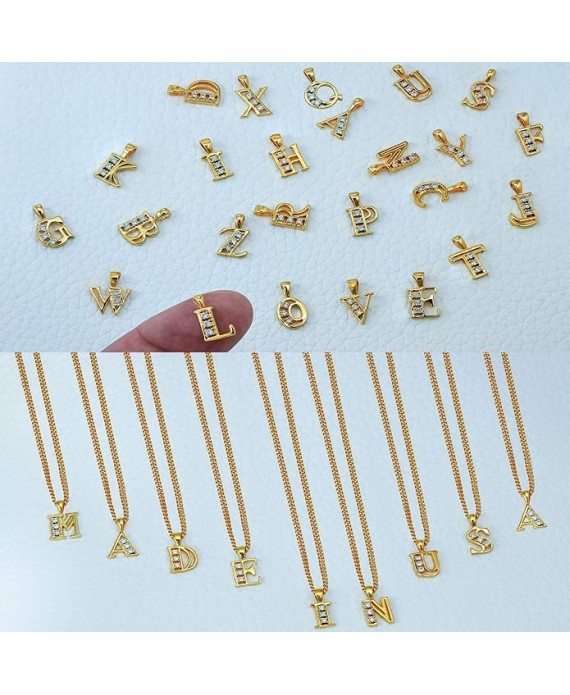 Small Initial Cubic Zirconia Letter Necklace Chain 24k Gold Plated