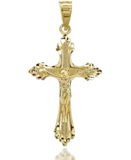 Certified 10k Gold Sparkle-Cut Crucifix Cross Pendant