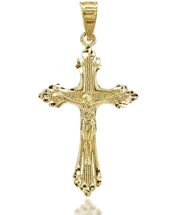Certified 10k Gold Sparkle-Cut Crucifix Cross Pendant