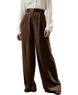 30 Momme 100% Mulberry Silk Pants for Women Staight High Waist Wide Leg Trousers for Business