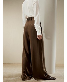 30 Momme 100% Mulberry Silk Pants for Women Staight High Waist Wide Leg Trousers for Business