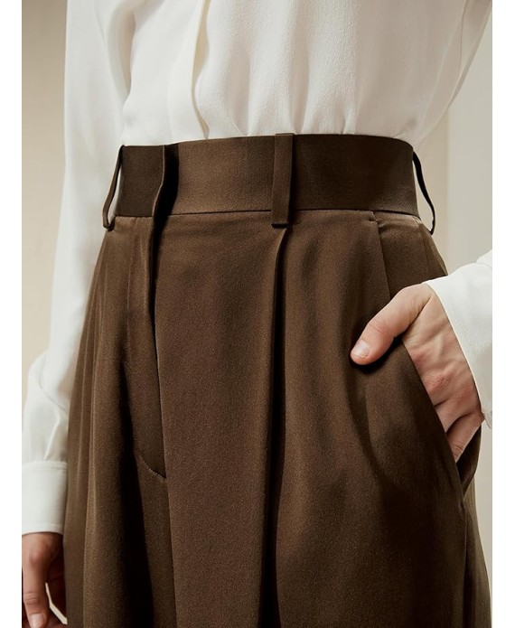 30 Momme 100% Mulberry Silk Pants for Women Staight High Waist Wide Leg Trousers for Business