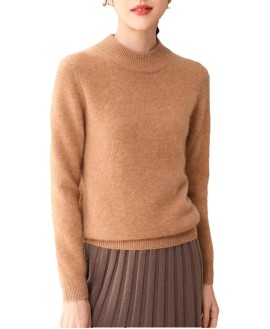Cashmere Sweaters Women Loose Mock Neck Solid Sweater Fall Winter Pullover Knitwear