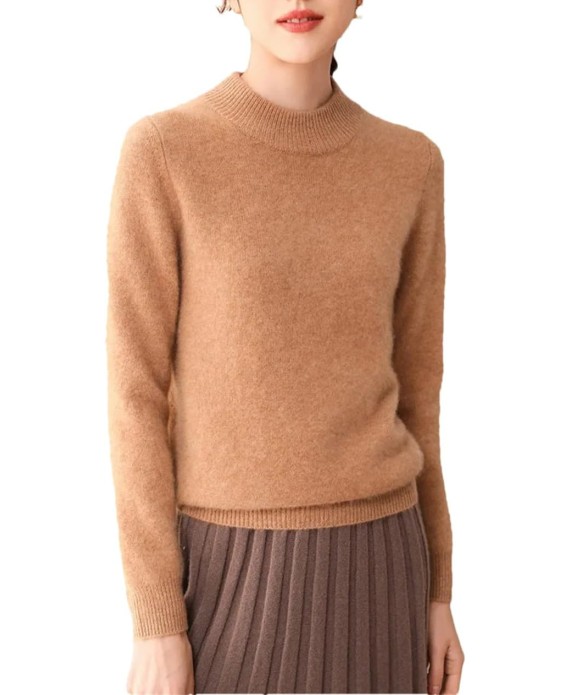 Cashmere Sweaters Women Loose Mock Neck Solid Sweater Fall Winter Pullover Knitwear