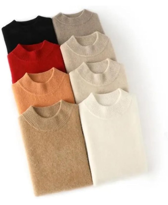 Cashmere Sweaters Women Loose Mock Neck Solid Sweater Fall Winter Pullover Knitwear