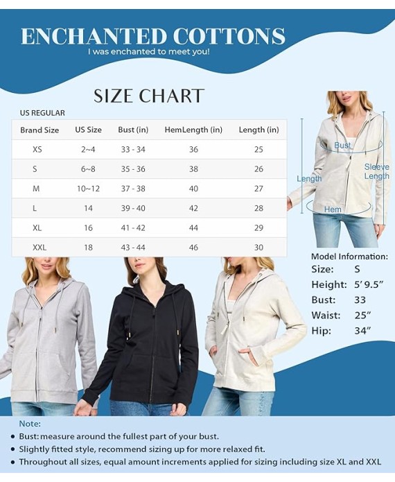 Women's GOTS Certified 100% Organic Cotton Sweatshirts Zip Up Hoodies Jacket with Pocket