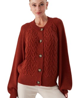 May Cardigan Braided Buttoned Loose Cut Women's Knitwear Cardigan
