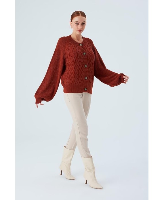 May Cardigan Braided Buttoned Loose Cut Women's Knitwear Cardigan