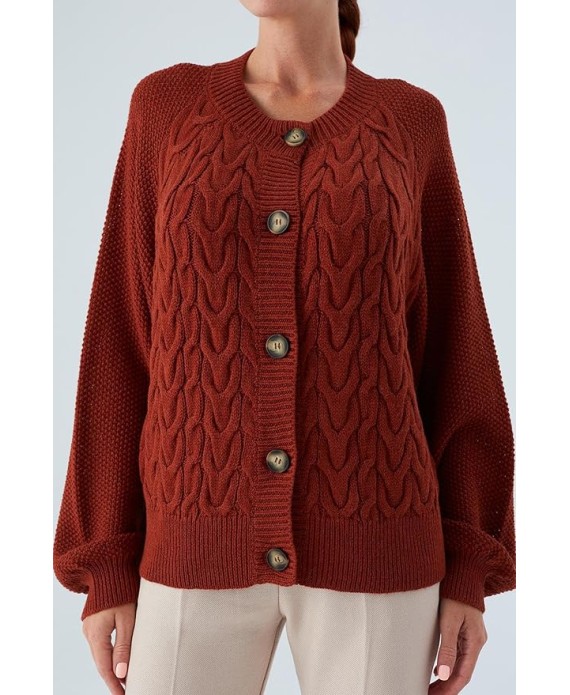 May Cardigan Braided Buttoned Loose Cut Women's Knitwear Cardigan
