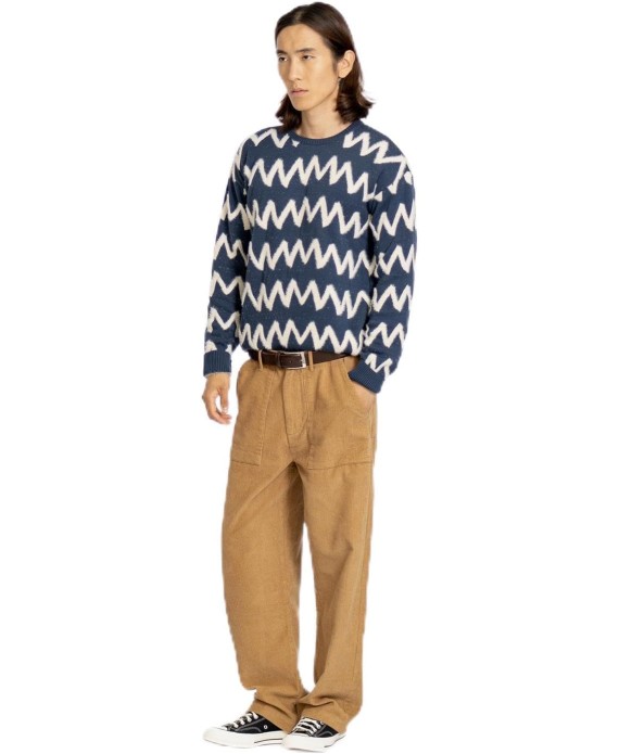 Far Afield Drop Shoulder KNITZIG Crew Neck Standard Cut Zigzag Pattern Men's Knitwear Sweater