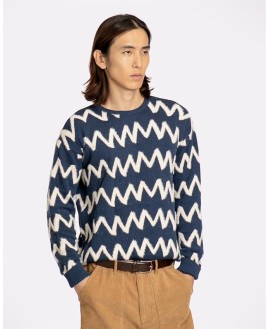 Far Afield Drop Shoulder KNITZIG Crew Neck Standard Cut Zigzag Pattern Men's Knitwear Sweater