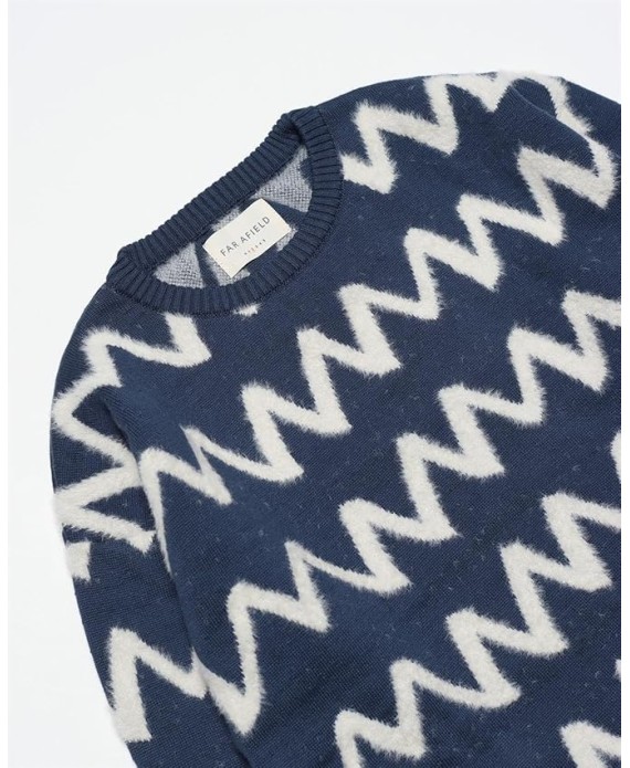 Far Afield Drop Shoulder KNITZIG Crew Neck Standard Cut Zigzag Pattern Men's Knitwear Sweater