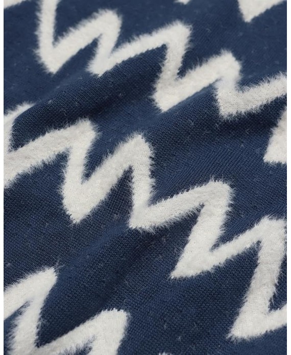 Far Afield Drop Shoulder KNITZIG Crew Neck Standard Cut Zigzag Pattern Men's Knitwear Sweater