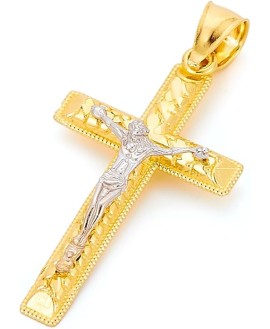 14k Two Tone Gold Crucifix Cross Religious Charm Pendant