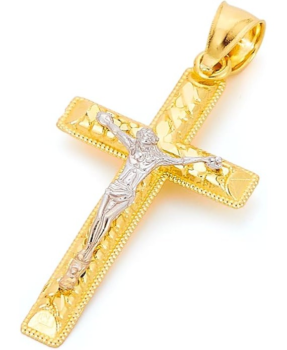 14k Two Tone Gold Crucifix Cross Religious Charm Pendant