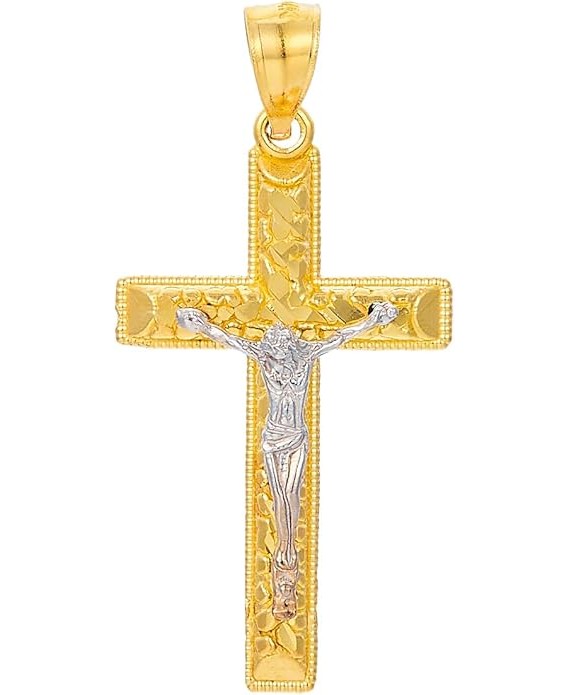 14k Two Tone Gold Crucifix Cross Religious Charm Pendant