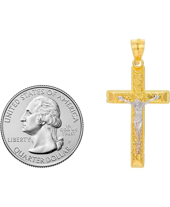 14k Two Tone Gold Crucifix Cross Religious Charm Pendant
