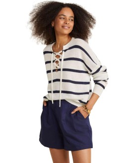 Women's Linen Cashmere Lace-up Crewneck Sweater