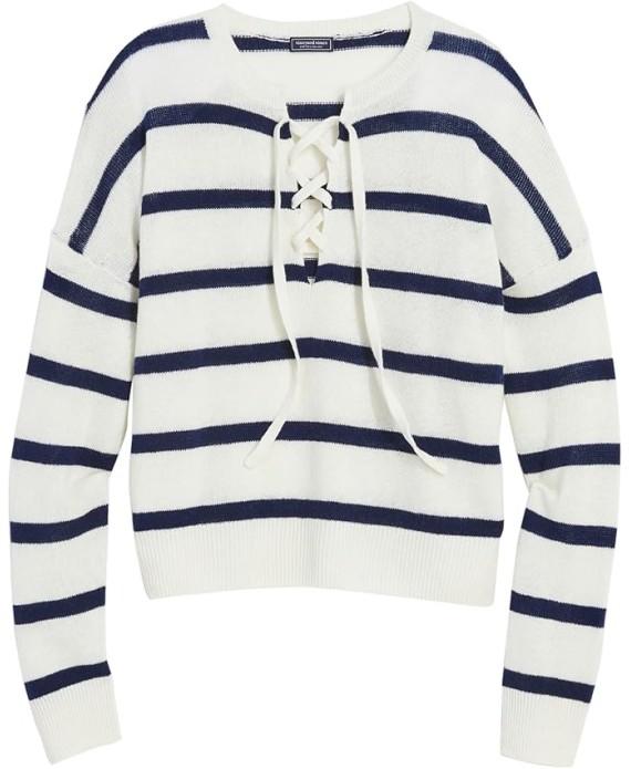 Women's Linen Cashmere Lace-up Crewneck Sweater