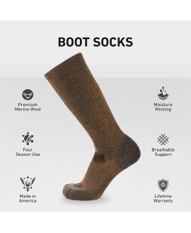 Wool Boot Socks - Merino Wool Socks Made in The USA - Lightweight Wool Hiking Socks - Warm Boot Socks for Men and Women
