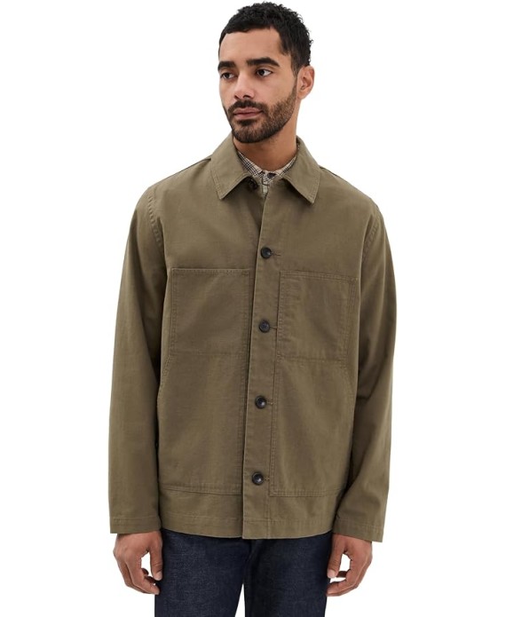 Men's Slub Cotton Linen Utility Chore Jacket