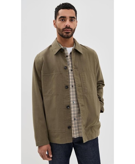 Men's Slub Cotton Linen Utility Chore Jacket