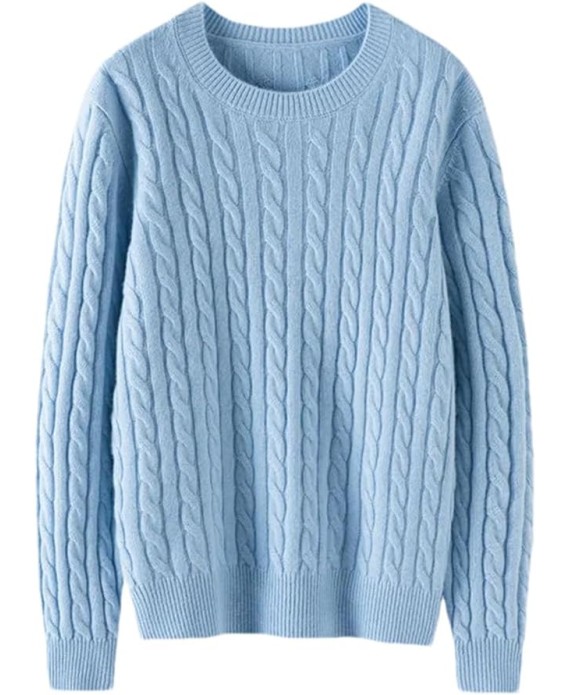 Women Crew Neck Cashmere Sweaters Twisted Commute Knit Pullover Solid Textured Knitwear