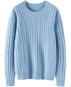Women Crew Neck Cashmere Sweaters Twisted Commute Knit Pullover Solid Textured Knitwear